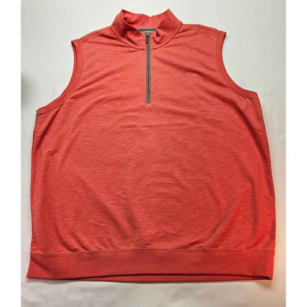 Ashworth Mens XL Golf Vest Quarter Zip Pullover Coral Orange Sleeveless Sweater